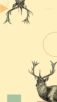 Yellow geometric iPhone wallpaper, stag deer border
