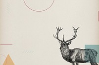 Beige geometric background, stag deer illustration