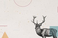 Beige geometric background, stag deer illustration