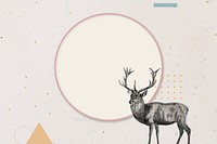 Circle frame background, vintage stag deer illustration