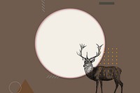 Brown circle frame background, vintage stag deer illustration