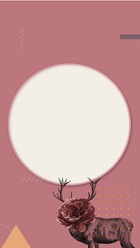 Pink circle frame iPhone wallpaper, vintage stag deer illustration