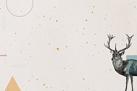 Beige geometric background, stag deer illustration