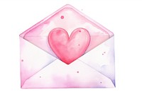 Pink letter envelope heart white background.