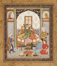 Zahhak Enthroned with the Two Daughters of Jamshid, Page from a Manuscript of the Shahnama (Book of Kings) of Firdawsi