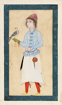 Portrait of a Falconer Holding a Hawk on Gloved Right Hand