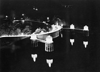 Boulder Dam, between Arizona and Nevada, May, 1940. The intake towers are reflected like giant candles by the rising waters of Lake Mead. Sourced from the Library of Congress.