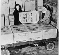 Reading, Pennsylvania. Virginia Fisher, twenty-one, and Edith McDonald, twenty-two, unloading boxes from a freight car. Sourced from the Library of Congress.