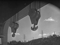Watts Bar Dam, Tennessee. Tennessee Valley Authority. Hooks of 250 ton crane. Sourced from the Library of Congress.