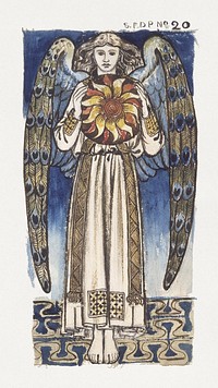 William Morris' Day- Angel Holding a Sun (1860-1866), vintage illustration. Original public domain image from Wikimedia Commons. Digitally enhanced by rawpixel.