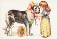 J & P. Coats Best Six Cord, 200 yds, 50 (1870&ndash;1900), little girl & dog vintage illustration. Original public domain image from Digital Commonwealth. Digitally enhanced by rawpixel.