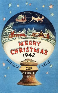 Merry Xmas, 1942. Stirrup Cup Castle. Oakdale, N. Y. (1930–1945), vintage snow globe illustration. Original public domain image from Digital Commonwealth. Digitally enhanced by rawpixel.