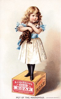 Pet of the household - B. T. Babbitt's Best Soap (1870–1900), vintage girl illustration. Original public domain image from Digital Commonwealth. Digitally enhanced by rawpixel.