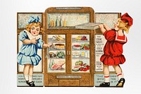 White Mountain refrigerators, "The chest with the chill in it." (1870–1900), vintage kids illustration.  Original public domain image from Digital Commonwealth. Digitally enhanced by rawpixel.