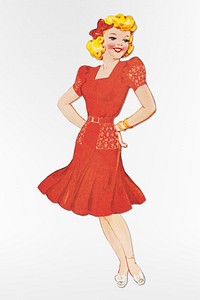 Babs paper doll in outfits with hands on hips (1945&ndash;1947), vintage woman illustration. Original public domain image from Digital Commonwealth. Digitally enhanced by rawpixel.