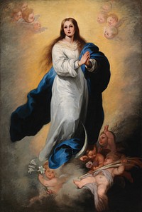 The immaculate conception of escorial, copy after murillo (1863), vintage religion illustration by Adolf von Becker. Original public domain image from The Finnish National Gallery. Digitally enhanced by rawpixel.