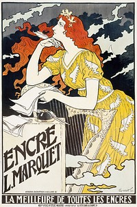 Encre L. Marquet (1892), vintage woman illustration by Eugene Samuel Grasset. Original public domain image from The Los Angeles County Museum of Art. Digitally enhanced by rawpixel.