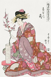 Tsukasa of Ogiya (1805), vintage Japanese woman illustration by Kitagawa Utamaro. Original public domain image from The Los Angeles County Museum of Art. Digitally enhanced by rawpixel.