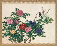 Peonies and Birds (19th century), vintage flower illustration by Okamoto Shuki. Original public domain image from The Los Angeles County Museum of Art. Digitally enhanced by rawpixel.