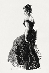 Woman in black evening dress (1901), vintage woman illustration by Charles Dana Gibson. Original public domain image from the Library of Congress. Digitally enhanced by rawpixel.