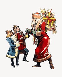 Santa Claus and two children, vintage Christmas illustration. Remixed by rawpixel.