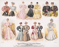 Quarterly report of metropolitan fashions. Summer (1895), Victorian era women's fashion illustration. Original public domain image from the Library of Congress. Digitally enhanced by rawpixel.