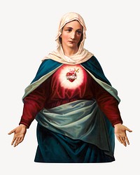 Virgin Mary with heart emblem on chest, vintage religious illustration. Remixed by rawpixel.