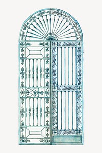 Blue arched iron gate, vintage illustration. Remixed by rawpixel.