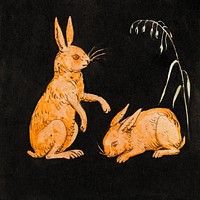 Two hares (rabbits?) (1817–1875), vintage animal illustration by P. C. Skovgaard. Original public domain image from The Statens Museum for Kunst. Digitally enhanced by rawpixel.