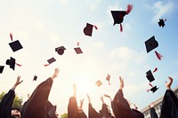 Graduation adult sky transportation. AI generated Image by rawpixel.