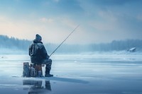 Fishing outdoors winter nature. 