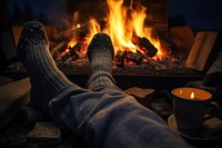 Sock fire fireplace bonfire. 