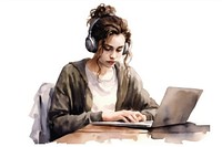 Headphones computer portrait sitting. AI generated Image by rawpixel.