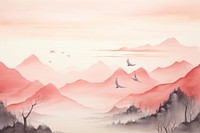 Painting bird landscape mountain. 