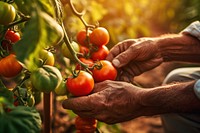 Tomato hand harvesting gardening. 