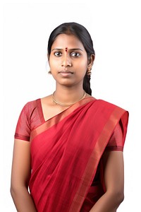 Adult female sari white background. 