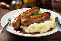 Plate food meal bratwurst. AI generated Image by rawpixel.