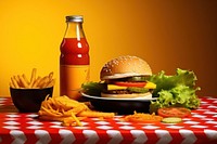 Hamburger ketchup food red. 