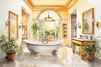 Architecture flooring bathroom bathtub. AI generated Image by rawpixel.