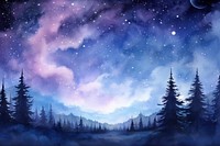 Night sky landscape outdoors watercolor. 