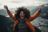 Laughing mountain adult happy. 