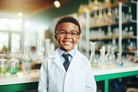 Scientist classroom cheerful smile. 