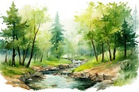 Painting forest creek outdoors. 