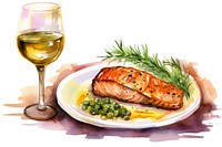 Plate wine seafood salmon. 