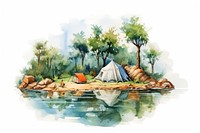 Outdoors painting camping nature. AI generated Image by rawpixel.