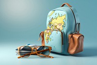 Backpack handbag glasses travel. 