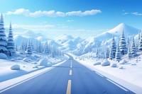 Snow road landscape panoramic. 