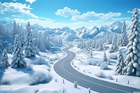 Snow road landscape outdoors. 