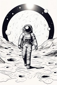 Drawing astronaut sketch moon. AI generated Image by rawpixel.