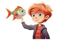 Fish holding cartoon animal. 